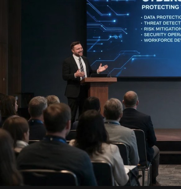 Keynote on cyber risk in front of a live audience